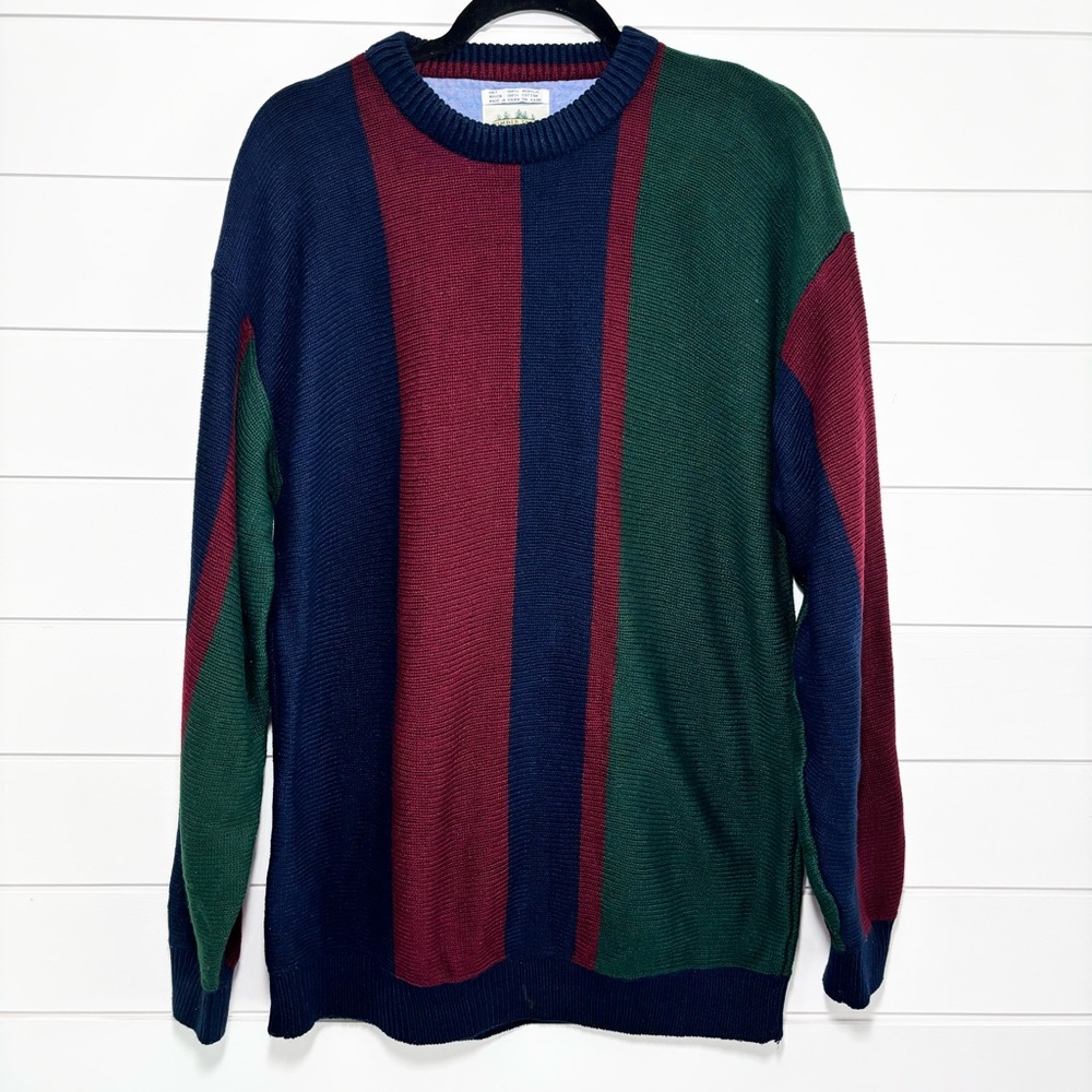 Timber Trail Vintage Blue Red Stripe Preppy Acrylic Knit‎ Sweater Size XL